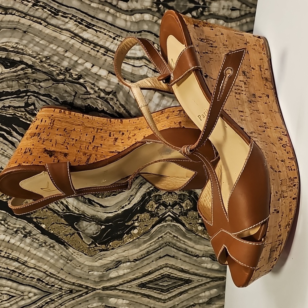Louboutin Wedge Sz 41 Brown Leather